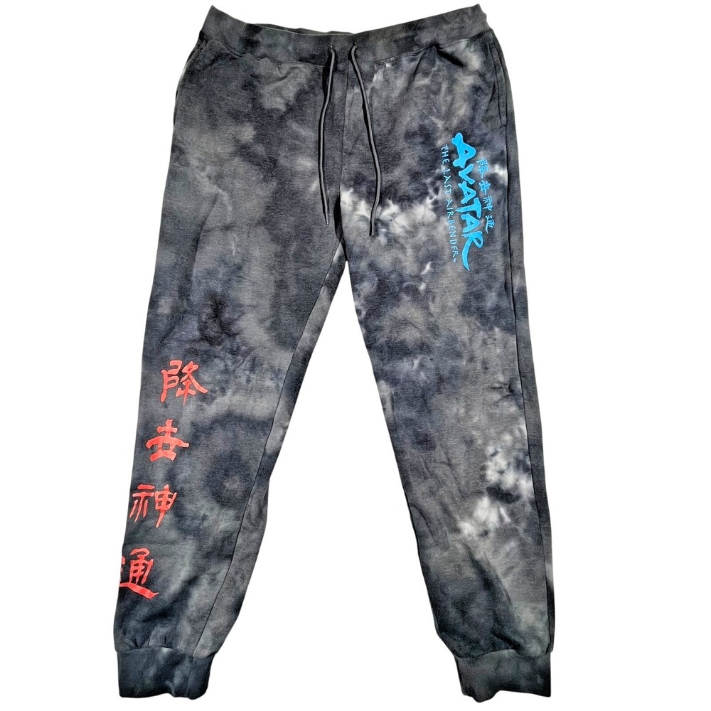 Avatar The Last‎ Airbender Joggers Mens 2XL Black Grey Tie Dye Anime Sweatpants